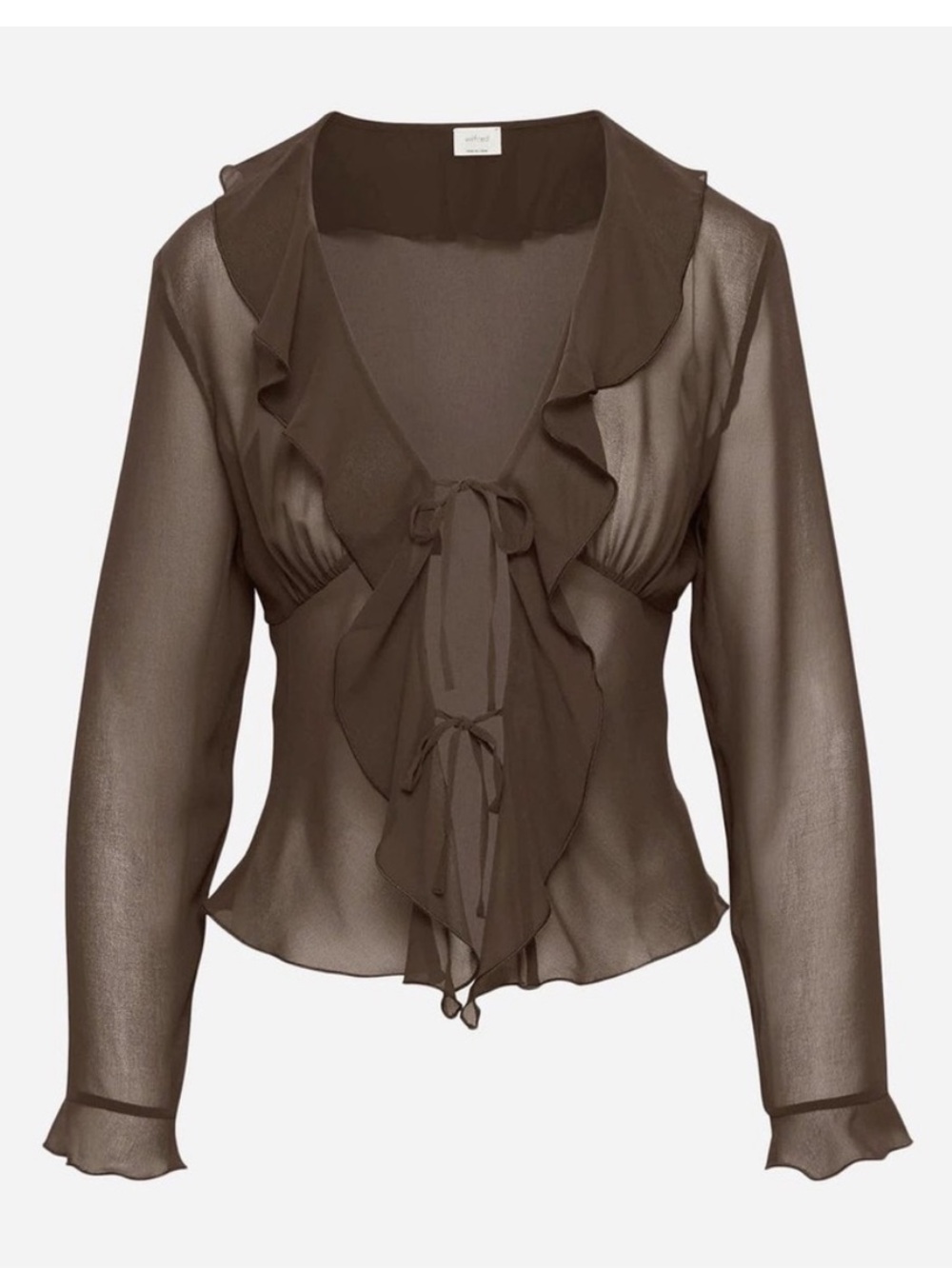 Aritzia Wilfred Frenchy Brown Ruffle Chiffon Blouse Sz S